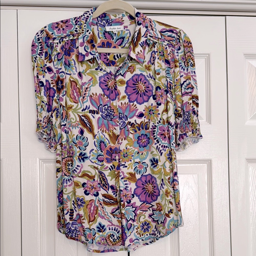 Another Love Multicolor Floral Button-Front Top - Purple, Pink, Blue, Green